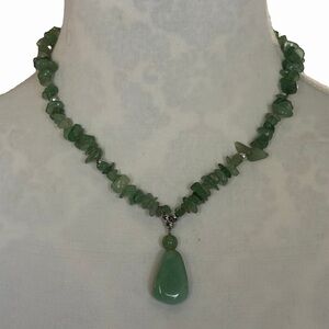 Green Aventurine Chip Bead Necklace with Teardrop Pendant | Boho Stone Jewelry